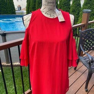 NWT MICHAEL KORS RED COLD SHOULDER TOP